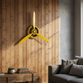 Yellow airplane propeller metal wall decor without clock, industrial aviation wall art