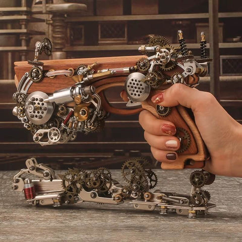 A Hand Holding the Steampunk Archimedes Steam Crossbow