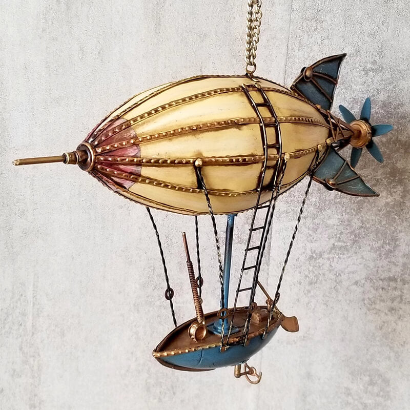 Left front view of steampunk retro European-style airship handcrafted metal model