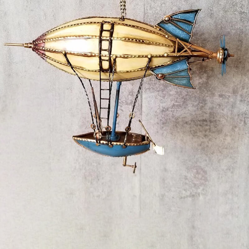 Steampunk retro European-style airship handcrafted metal model hanging on the wall