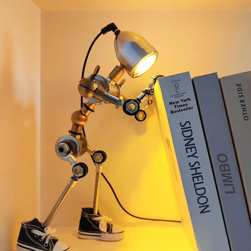 Humanoid desk lamp used as a bookend