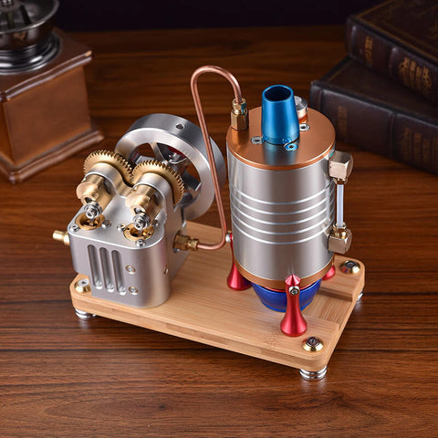 Steam engine model placed diagonally on a desk