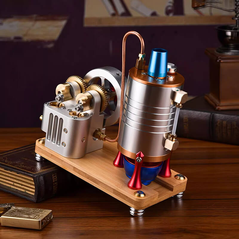 Steam engine model with gears, boiler, and alcohol lamp