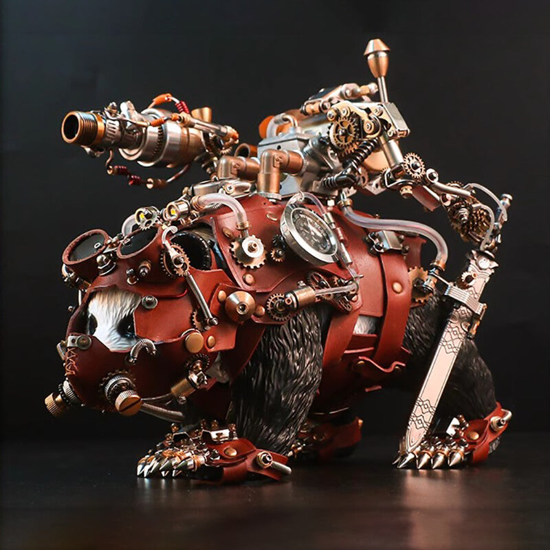 Steampunk Panda Warrior Metal Puzzle Side View