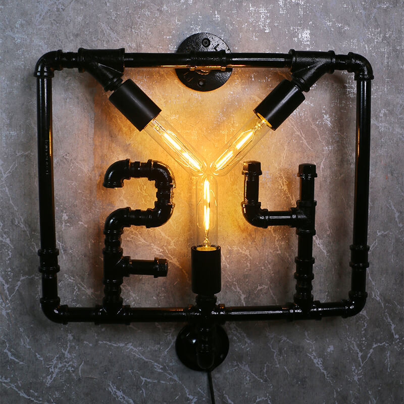 Black metal pipe 24-shaped wall lamp