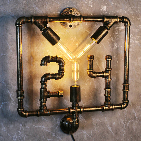 Metal copper-colored pipe 24-shaped wall light