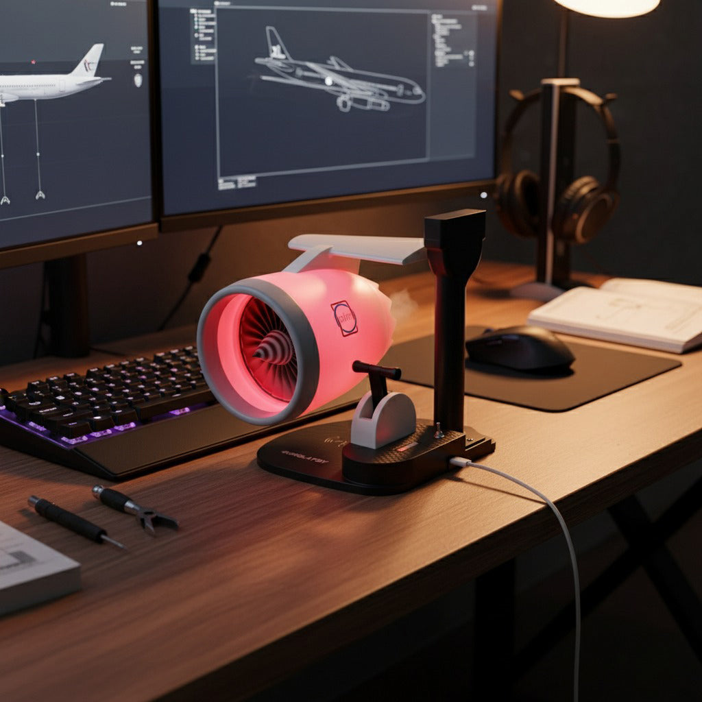 Turbofan engine style fan on desk