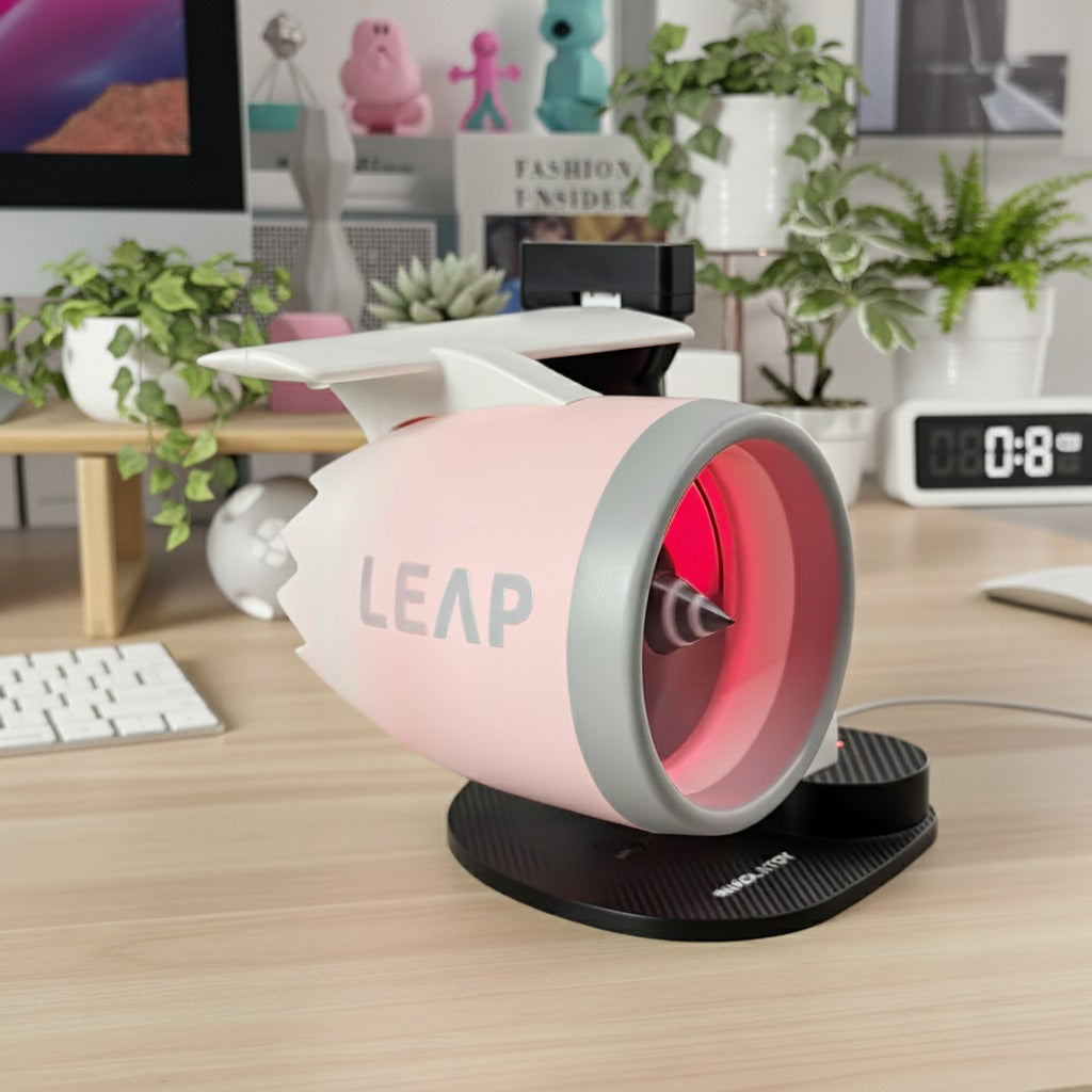 Turbofan engine style fan on desk
