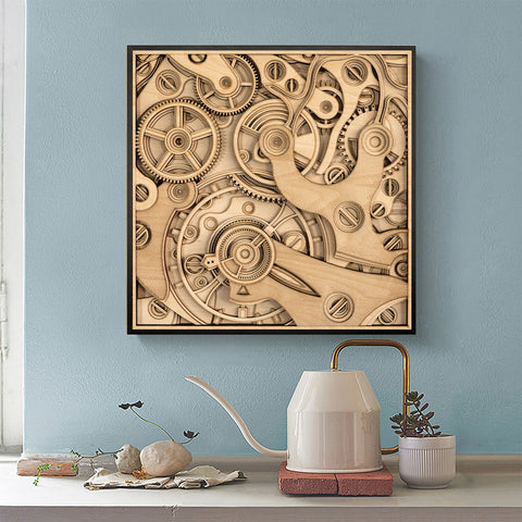 Exquisite Wooden Mechanical Gear Puzzle Model | Vintage 3D Puzzle Decoration