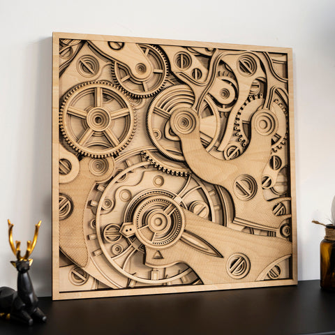 Exquisite Wooden Mechanical Gear Puzzle Model | Vintage 3D Puzzle Decoration