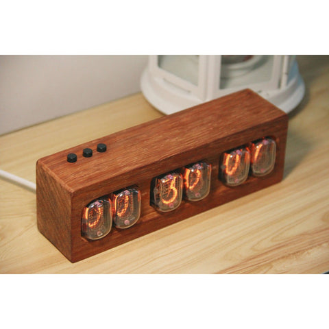 Retro Nixie Tube Clock – Vintage Glow Digital Desk Clock with Wooden Case for Home Office Decor