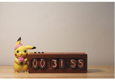 Retro Nixie Tube Clock – Vintage Glow Digital Desk Clock with Wooden Case for Home Office Decor