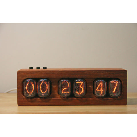 Retro Nixie Tube Clock – Vintage Glow Digital Desk Clock with Wooden Case for Home Office Decor