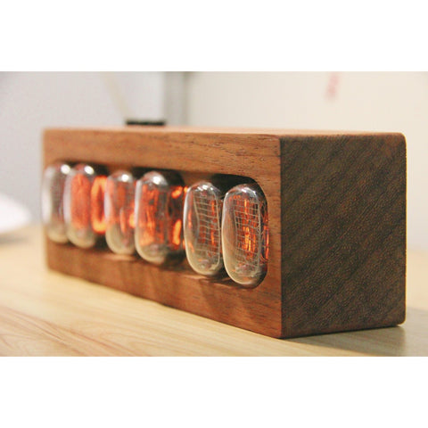 Retro Nixie Tube Clock – Vintage Glow Digital Desk Clock with Wooden Case for Home Office Decor
