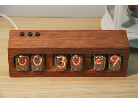 Retro Nixie Tube Clock – Vintage Glow Digital Desk Clock with Wooden Case for Home Office Decor