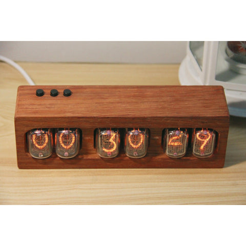 Retro Nixie Tube Clock – Vintage Glow Digital Desk Clock with Wooden Case for Home Office Decor