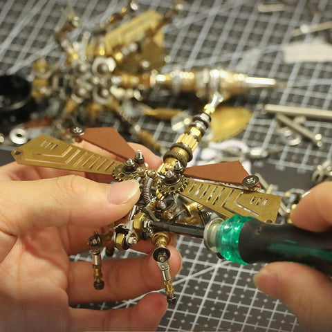 steampunk-mechanical-dragonfly-metal-model-kit-diy-assembly-process