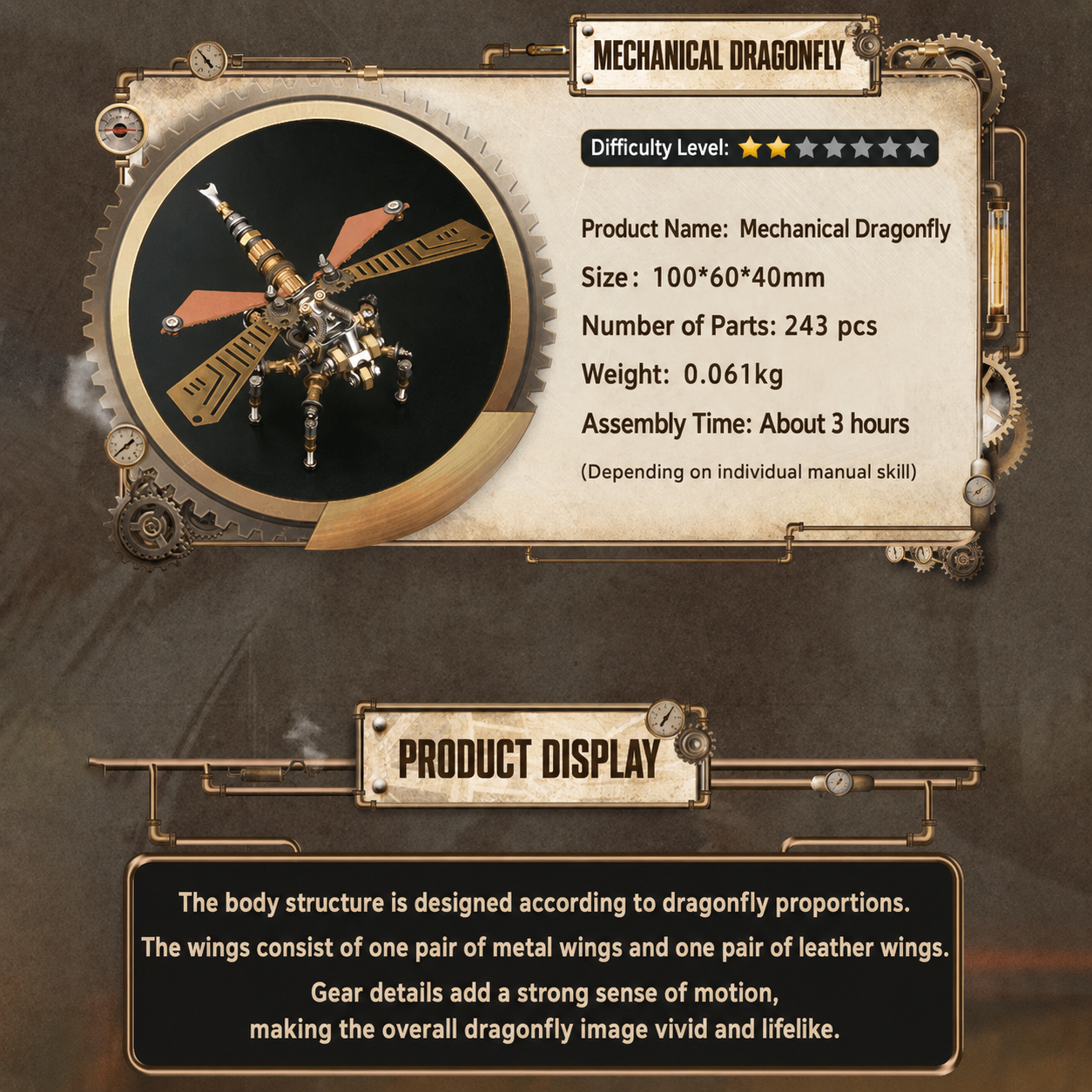 steampunk-mechanical-dragonfly-metal-model-kit-product-info